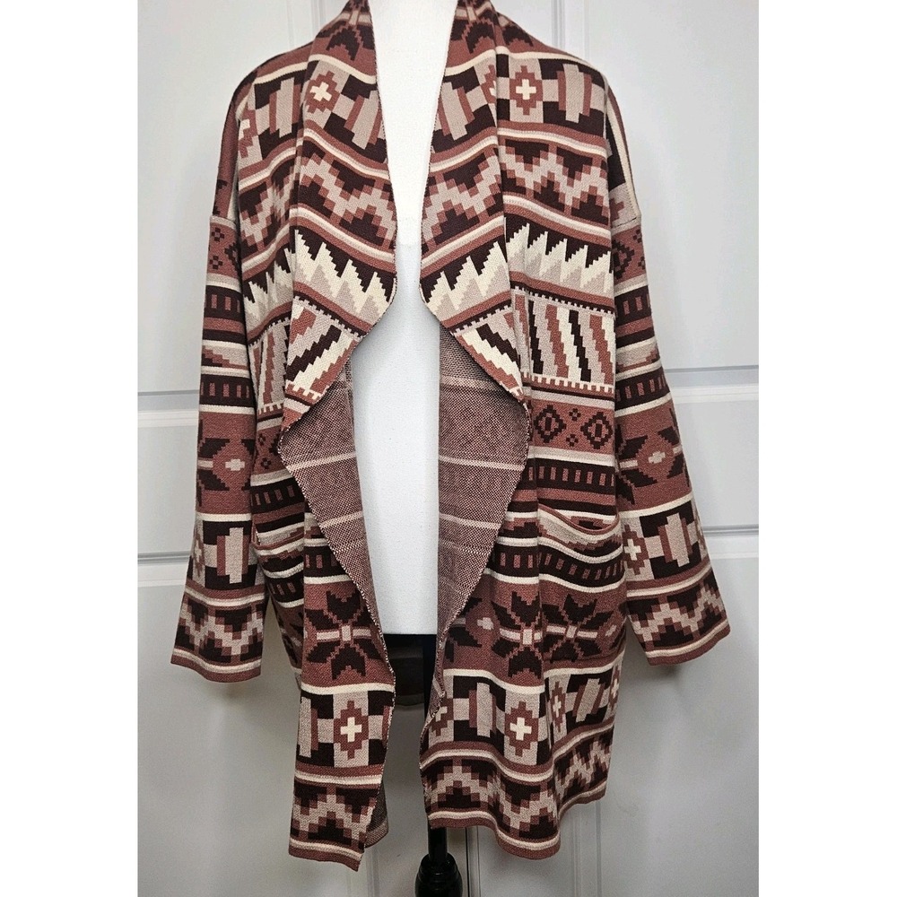 Waterfall Cardigan Sweater Aztec Print Size Medium By On Twelfth Drape Front